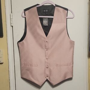 Hi-Tie Mens Collection Pink And Black Silk V-Neck Vest Size Small